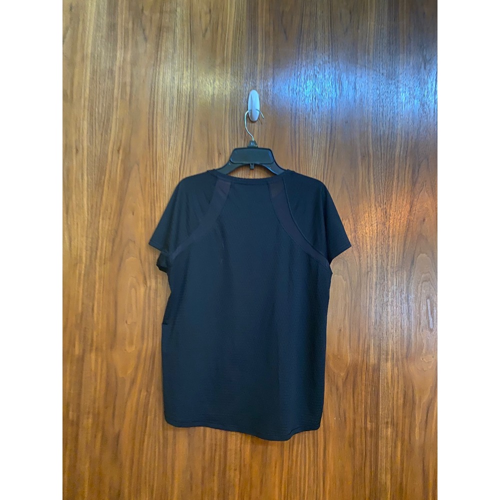 Athleta Black Mesh Short Sleeve Activewear Top Sheer Panel Performance Shirt S - Picture 2 of 5